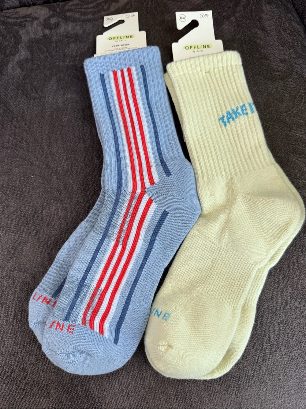 aerie Two-Pack Crew Socks in Light Blue Stripe & Cream